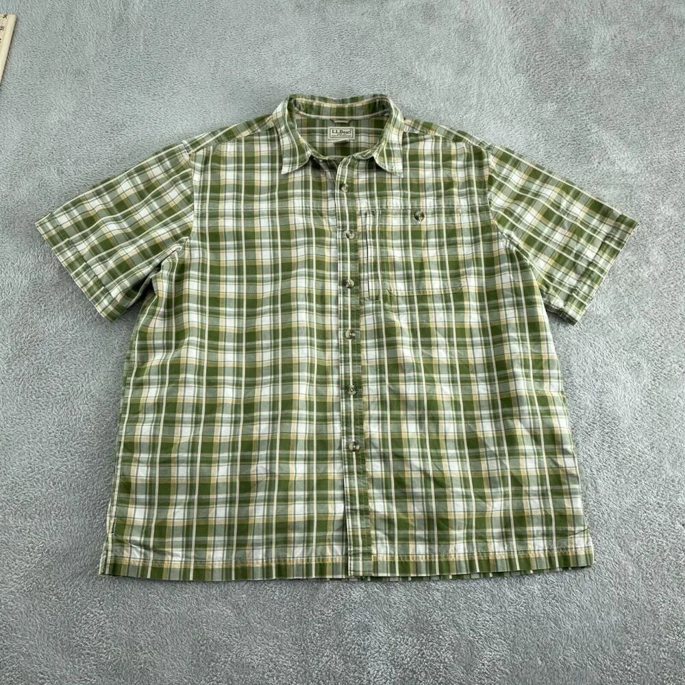 L.L.Bean Mens Green Plaid Button-Down  Shirt L-REG Cotton/Polyester 4916